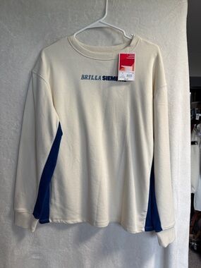 Cream and Navy Crewneck Sweater